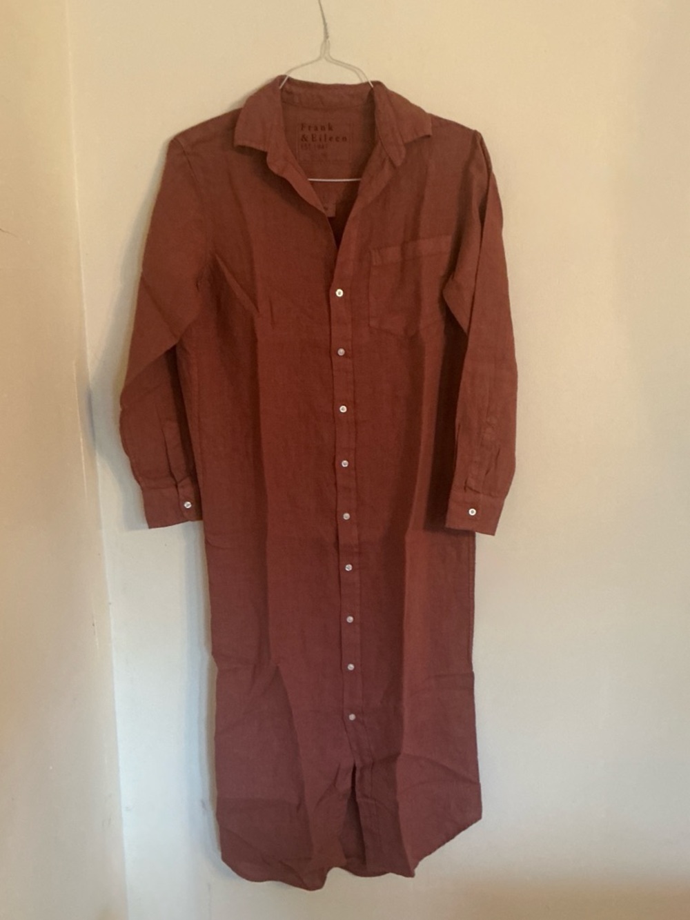 NWOT Size xs.  Frank & Eileen Linen Midi shirt dress in Dusty Rose. - Picture 2 of 8